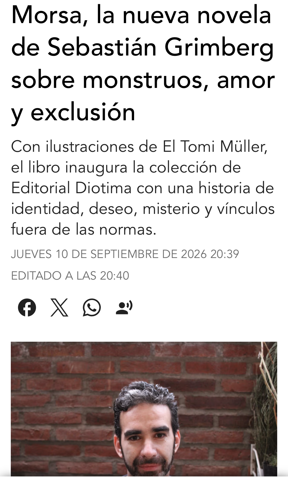Nota de prensa: Morsa, la nueva novela de Sebastián Grimberg sobre monstruos, amor y exclusión