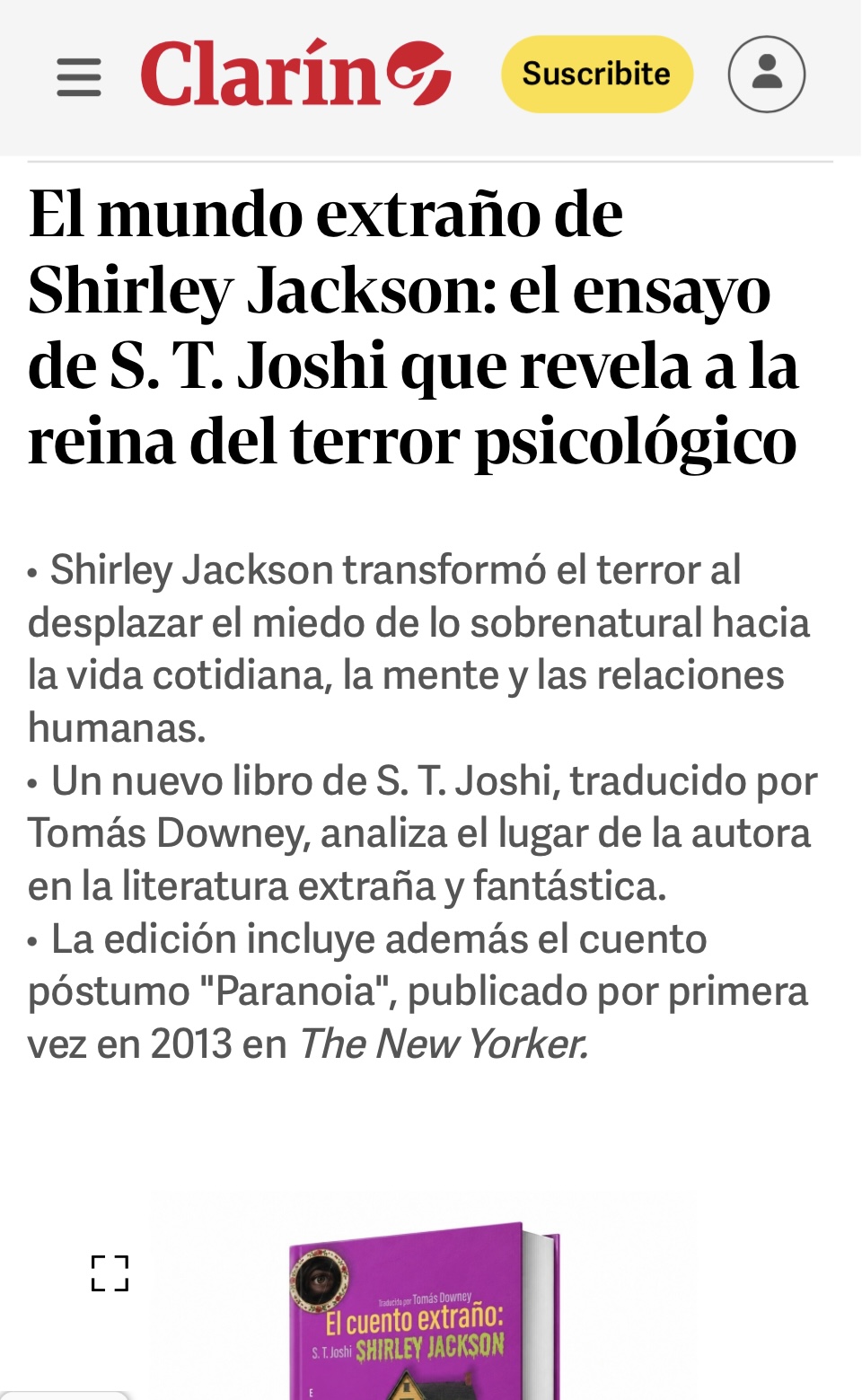 Nota de prensa: El mundo extraño de Shirley Jackson: el ensayo de S. T. Joshi que revela a la reina del terror psicológico